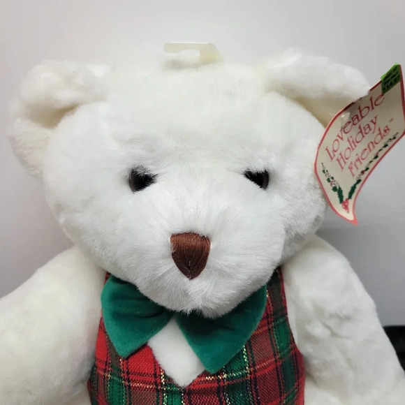 "Vintage T.L. Toys Loveable Holiday Friends Christmas Bear White Plush Male Bear - Picture 8 of 15